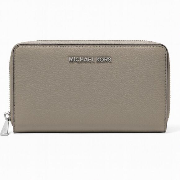 Michael Kors Gray Pebble Leather Zip-Around Wallet Clutch Classic - Picture 1 of 7